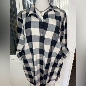 Koret City Blues Y2K 18W Plaid Shirt Plus Size Roll Tab Sleeve)